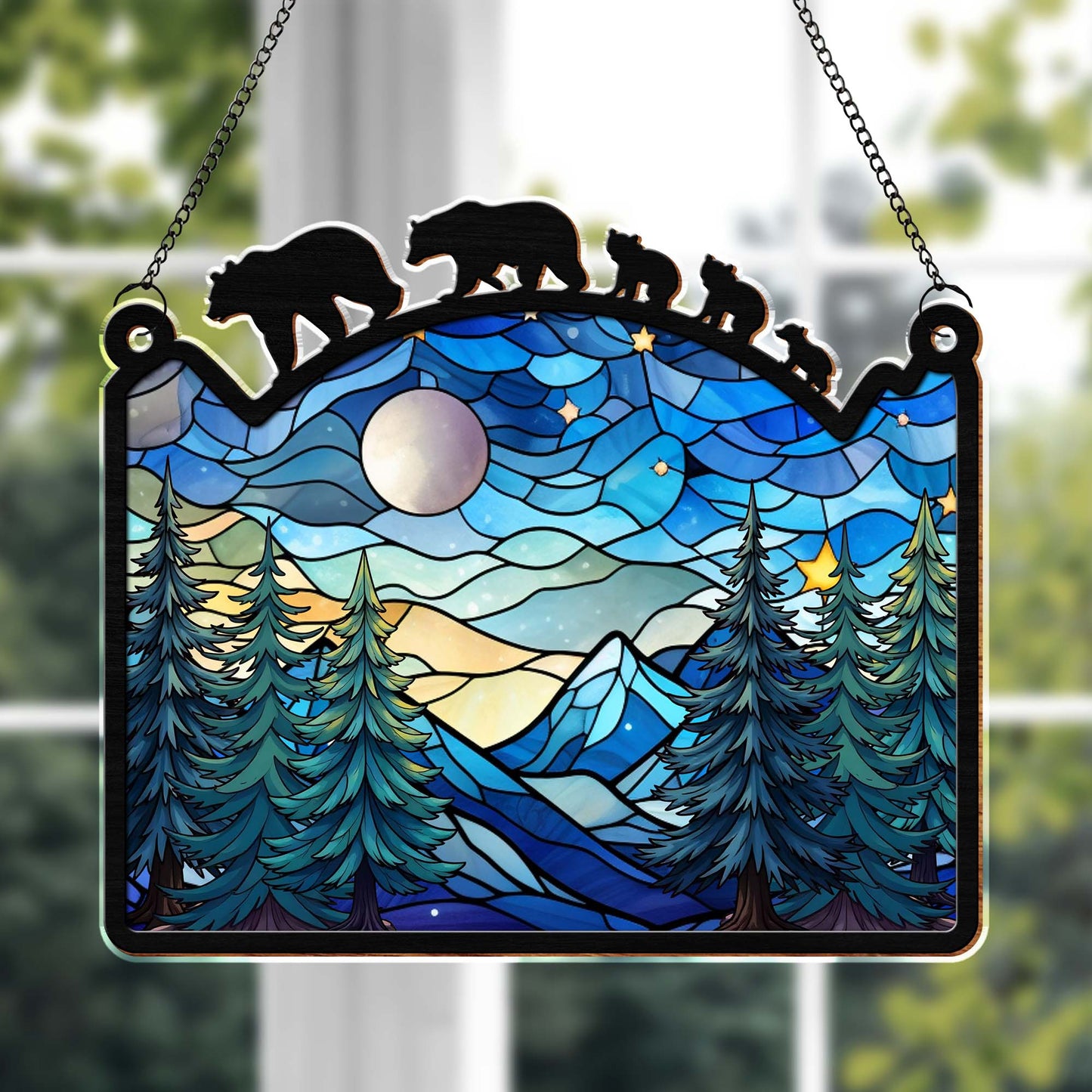 Admirez la beauté de la nature avec ce paysage de montagne et de forêt vibrant – Attrape-soleil personnalisé – FAM312_CSUN