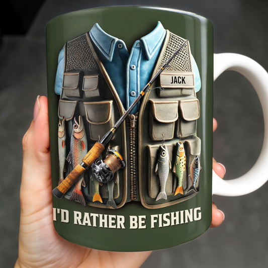 I'd Rather Be Fishing, Fishing Gear and Fish Design - Personalized Custom Coffee Mug - FAM319_MG