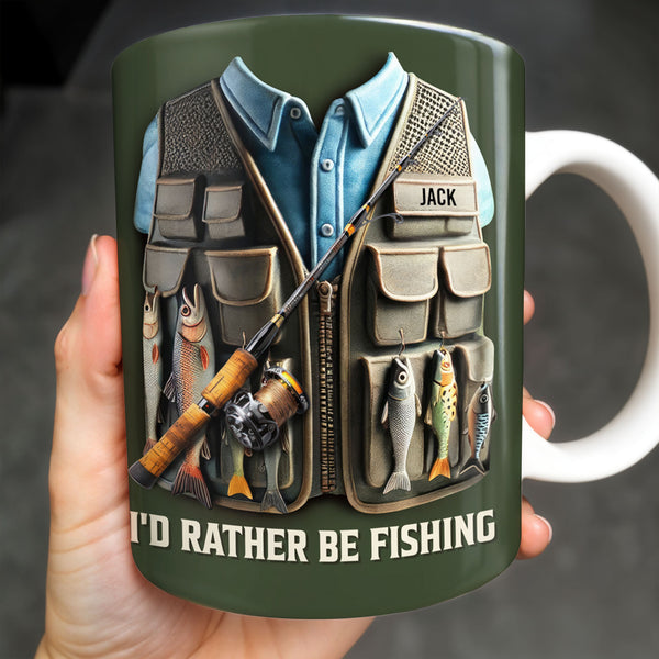 I'd Rather Be Fishing, Fishing Gear and Fish Design - Personalized Custom Coffee Mug - FAM319_MG