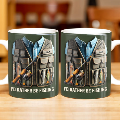 I'd Rather Be Fishing, Fishing Gear and Fish Design - Personalized Custom Coffee Mug - FAM319_MG