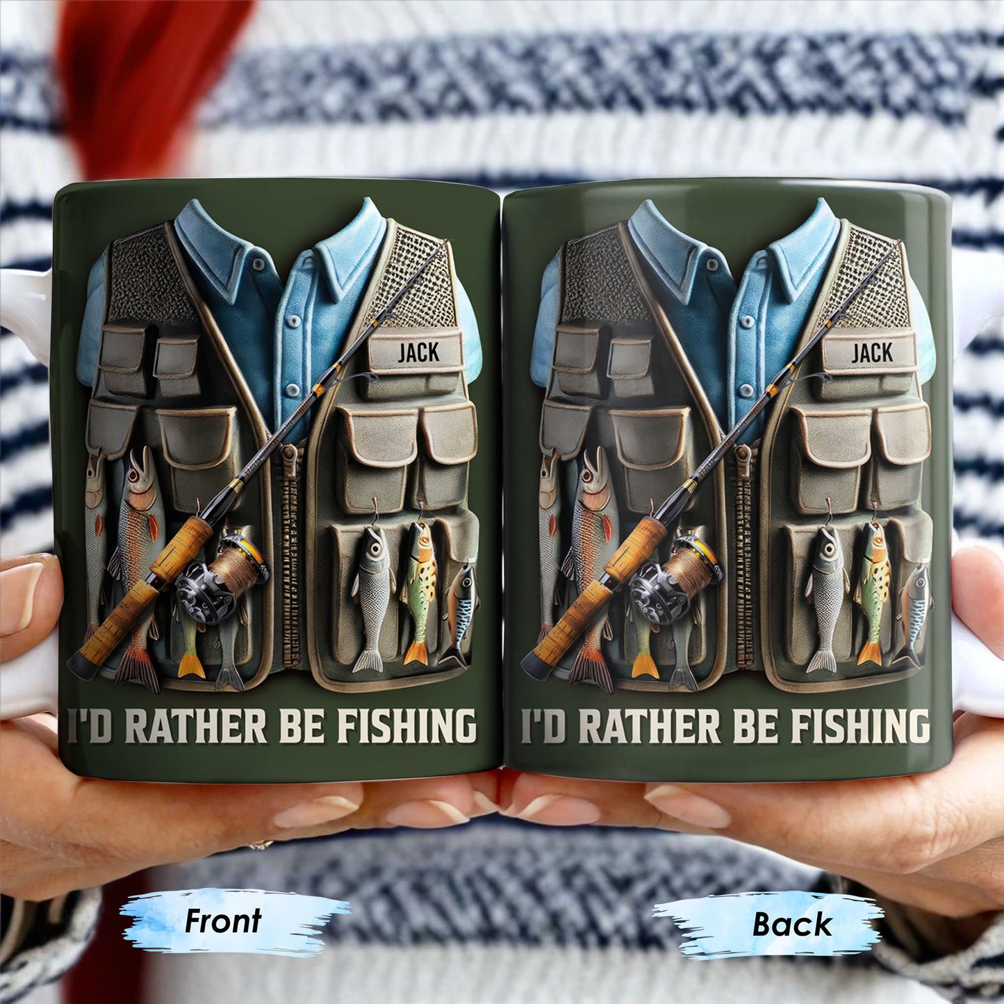 I'd Rather Be Fishing, Fishing Gear and Fish Design - Personalized Custom Coffee Mug - FAM319_MG