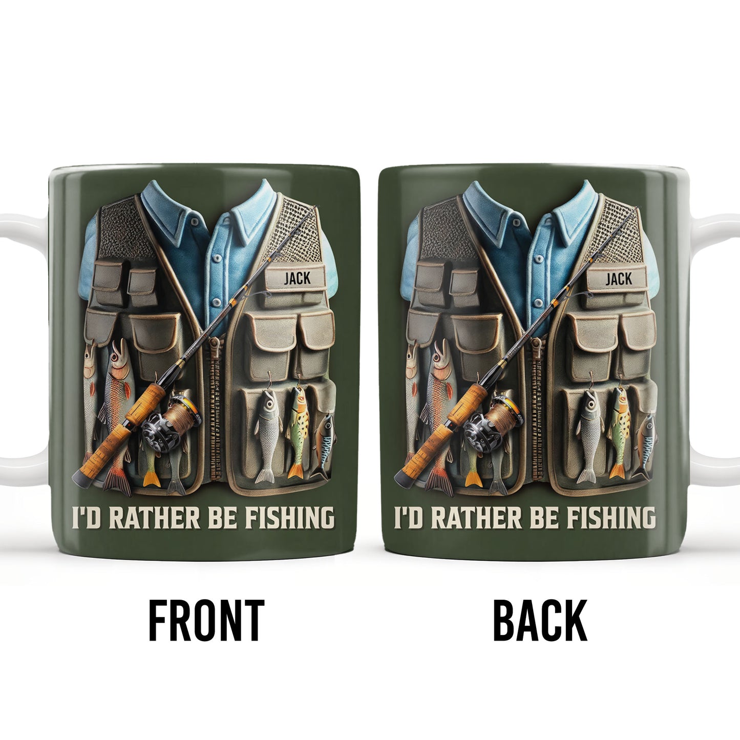 I'd Rather Be Fishing, Fishing Gear and Fish Design - Personalized Custom Coffee Mug - FAM319_MG