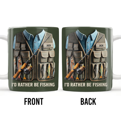 I'd Rather Be Fishing, Fishing Gear and Fish Design - Personalized Custom Coffee Mug - FAM319_MG