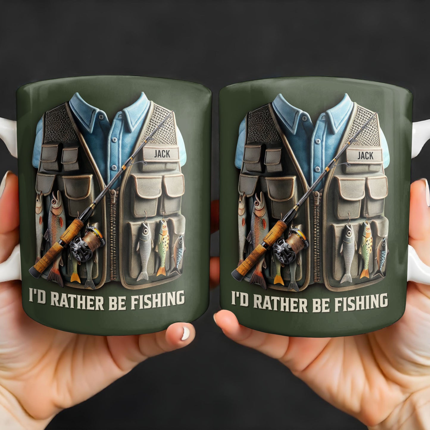 I'd Rather Be Fishing, Fishing Gear and Fish Design - Personalized Custom Coffee Mug - FAM319_MG