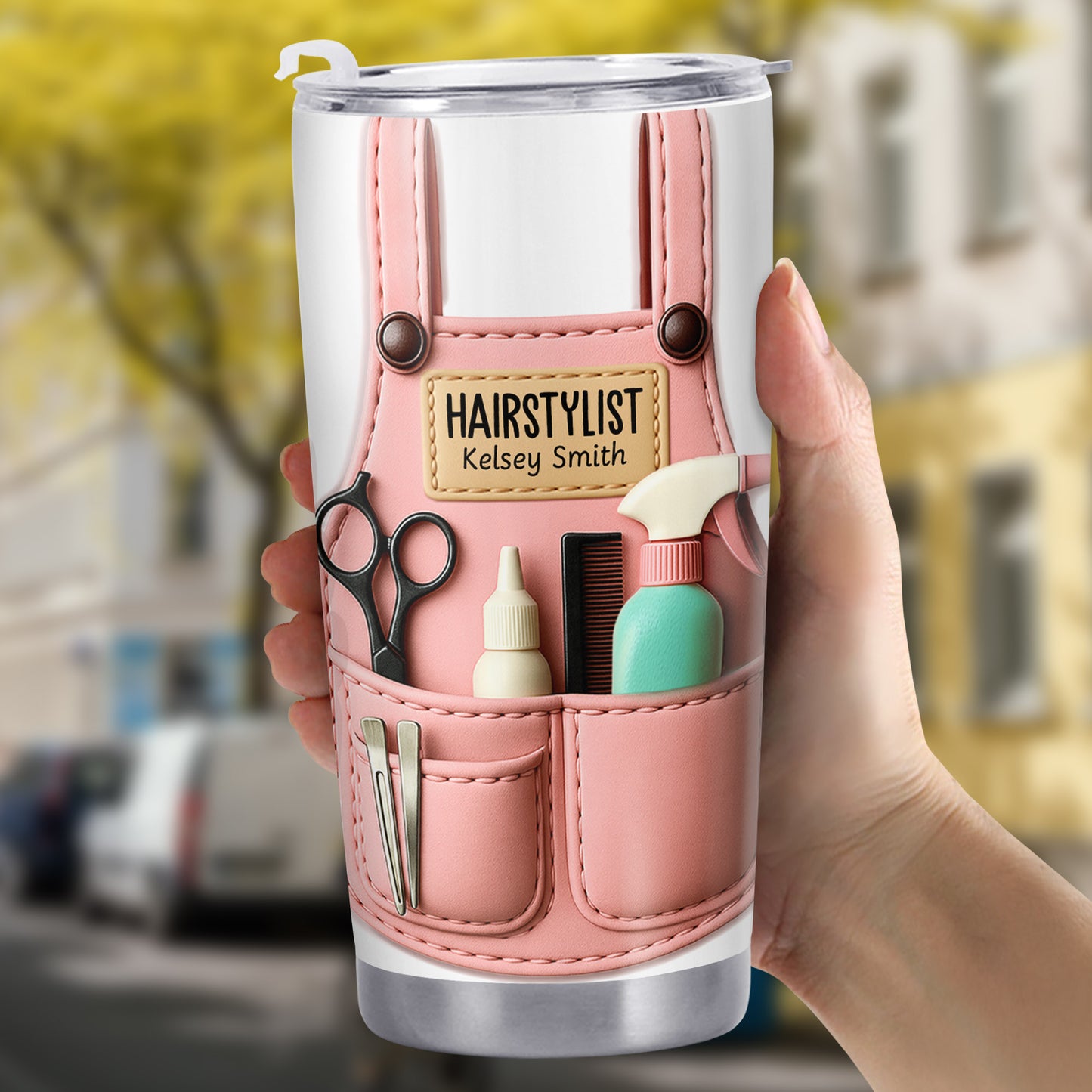 Personalized Tumbler For Hairstylists With Scissors And Hairbrush