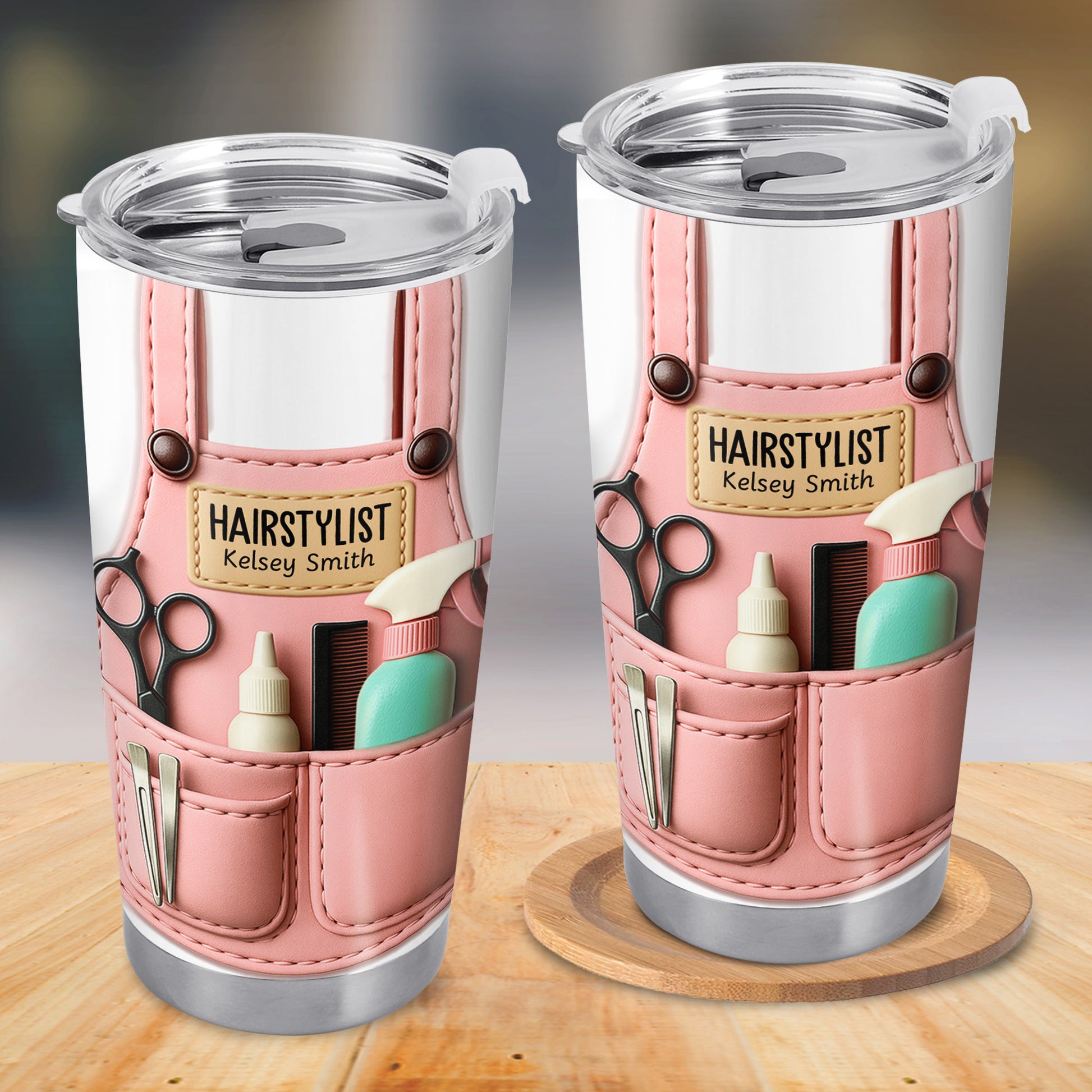 Personalized Tumbler For Hairstylists With Scissors And Hairbrush