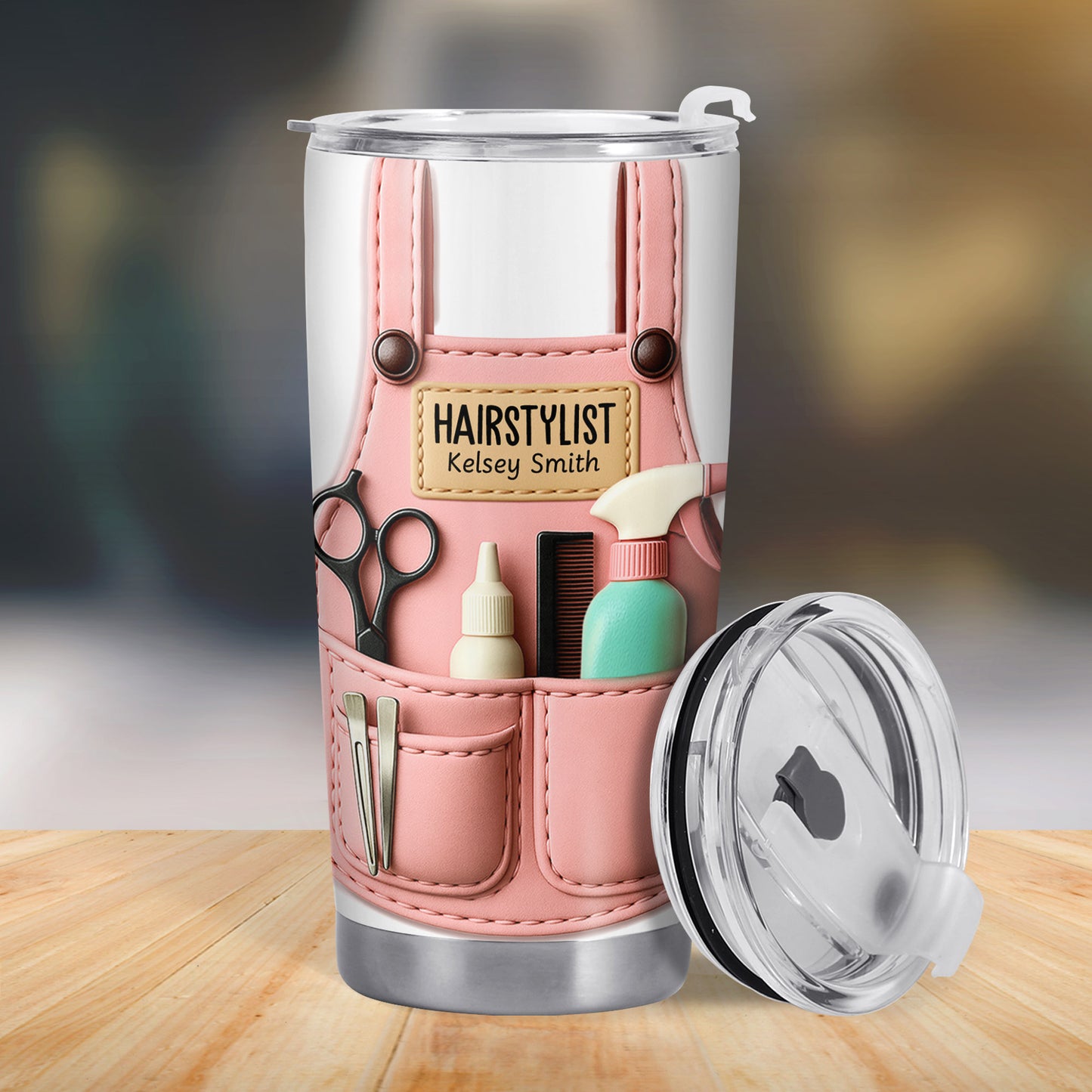 Personalized Tumbler For Hairstylists With Scissors And Hairbrush