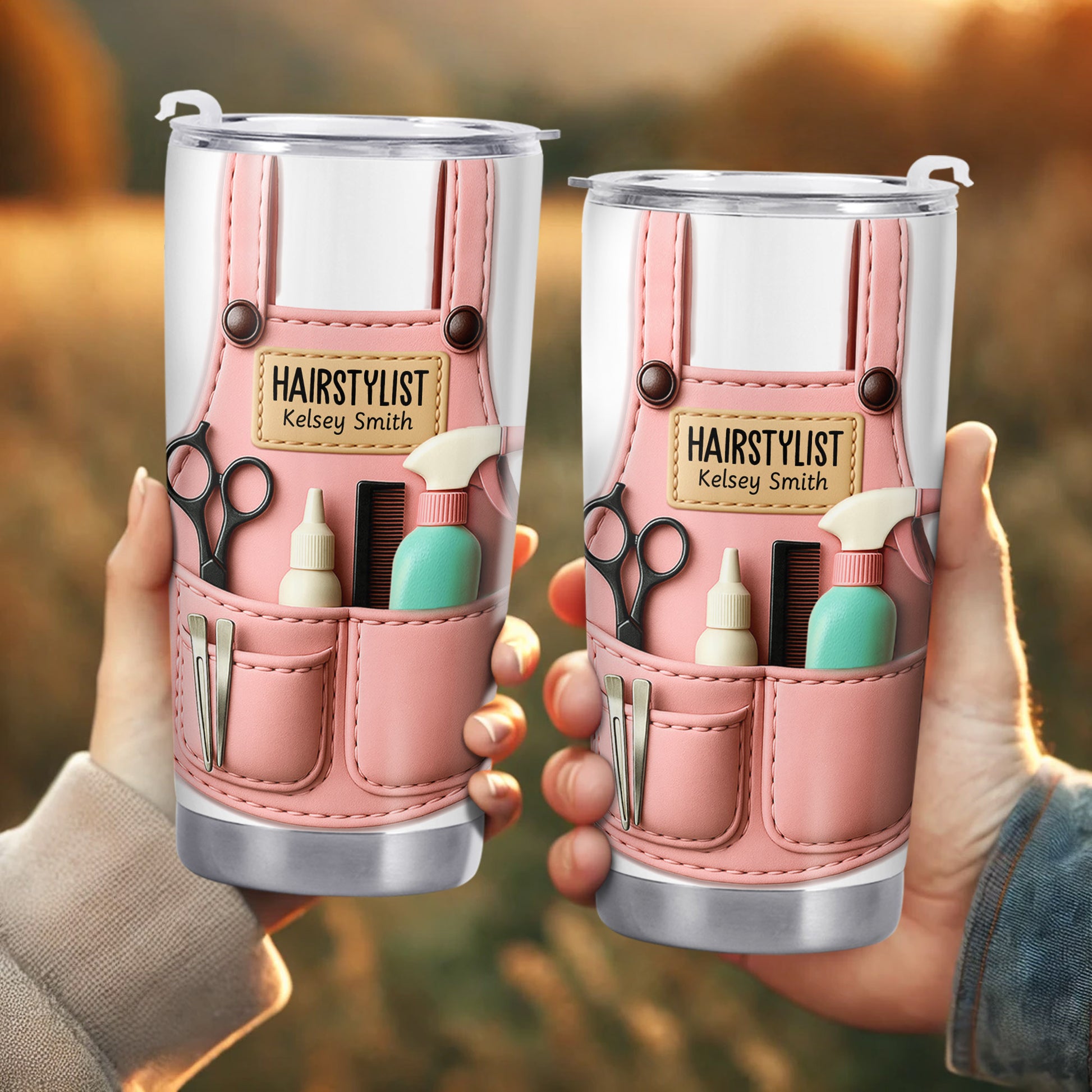 Personalized Tumbler For Hairstylists With Scissors And Hairbrush