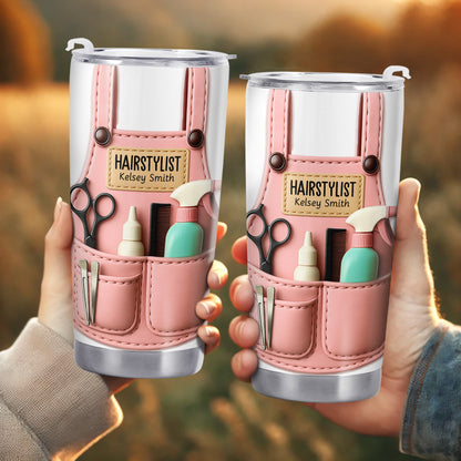 Personalized Tumbler For Hairstylists With Scissors And Hairbrush