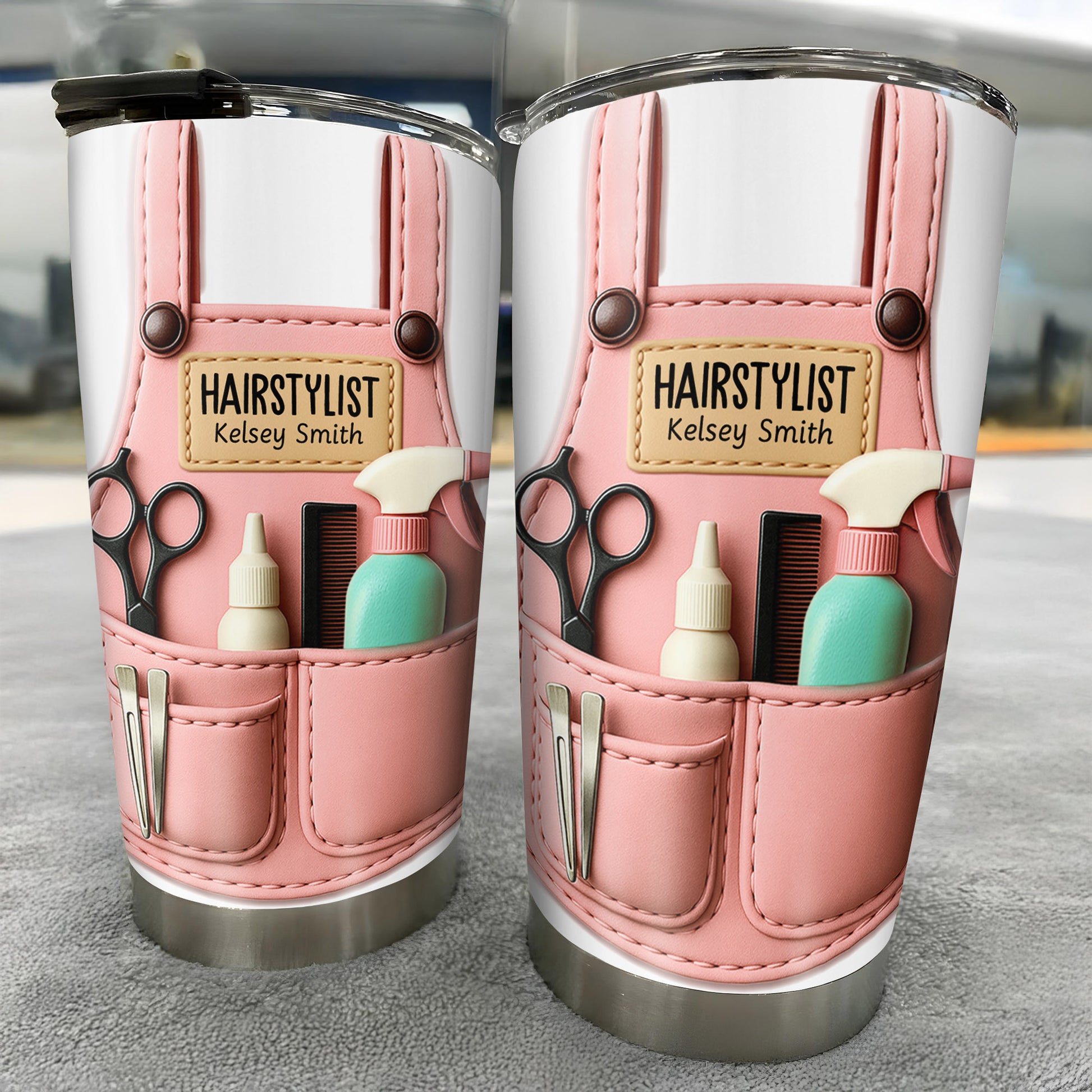 Personalized Tumbler For Hairstylists With Scissors And Hairbrush