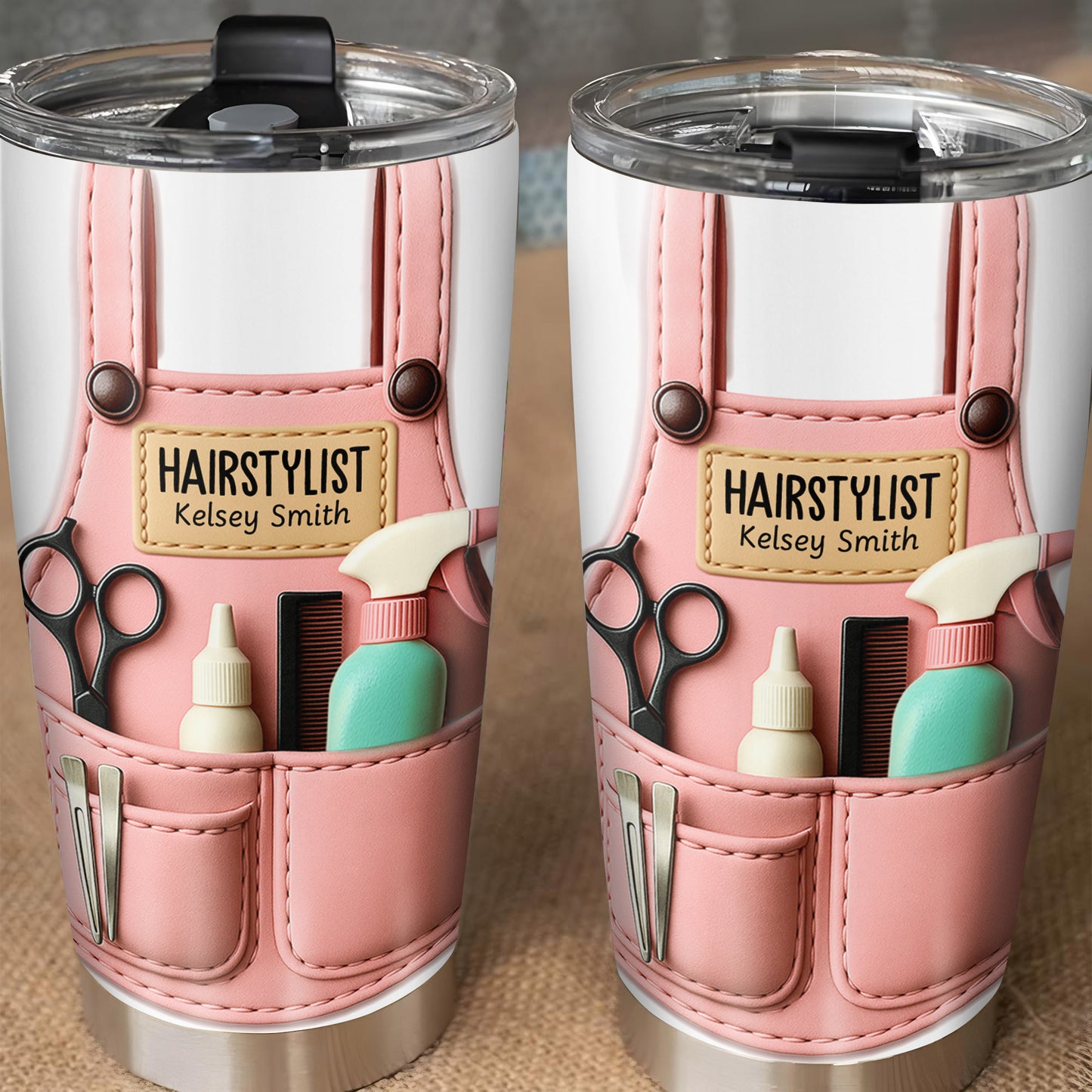 Personalized Tumbler For Hairstylists With Scissors And Hairbrush
