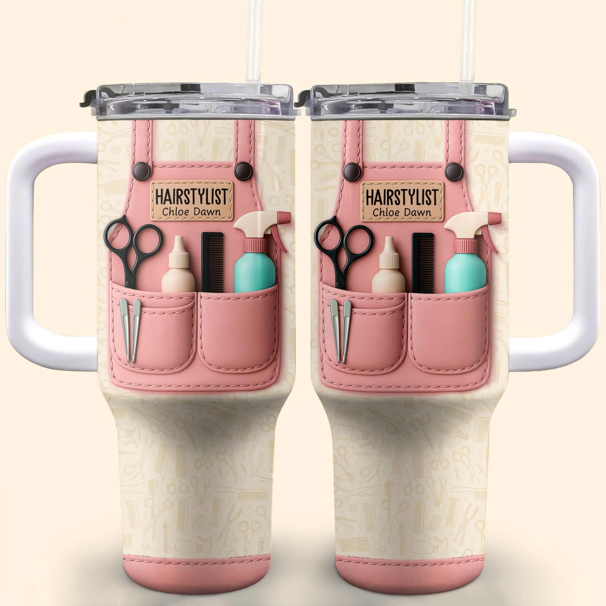 Hairstylist Tumbler With Scissors, Hair Dryer, Comb