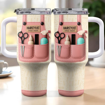 Hairstylist Tumbler With Scissors, Hair Dryer, Comb