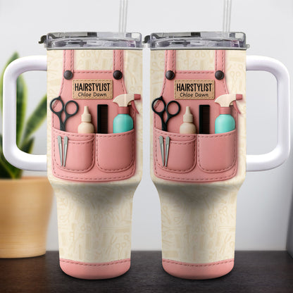 Hairstylist Tumbler With Scissors, Hair Dryer, Comb