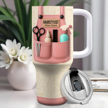 Hairstylist Tumbler With Scissors, Hair Dryer, Comb