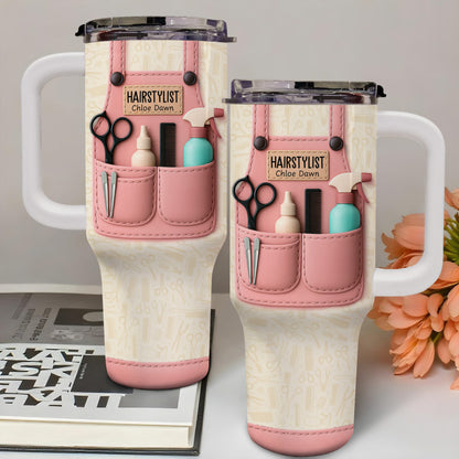 Hairstylist Tumbler With Scissors, Hair Dryer, Comb