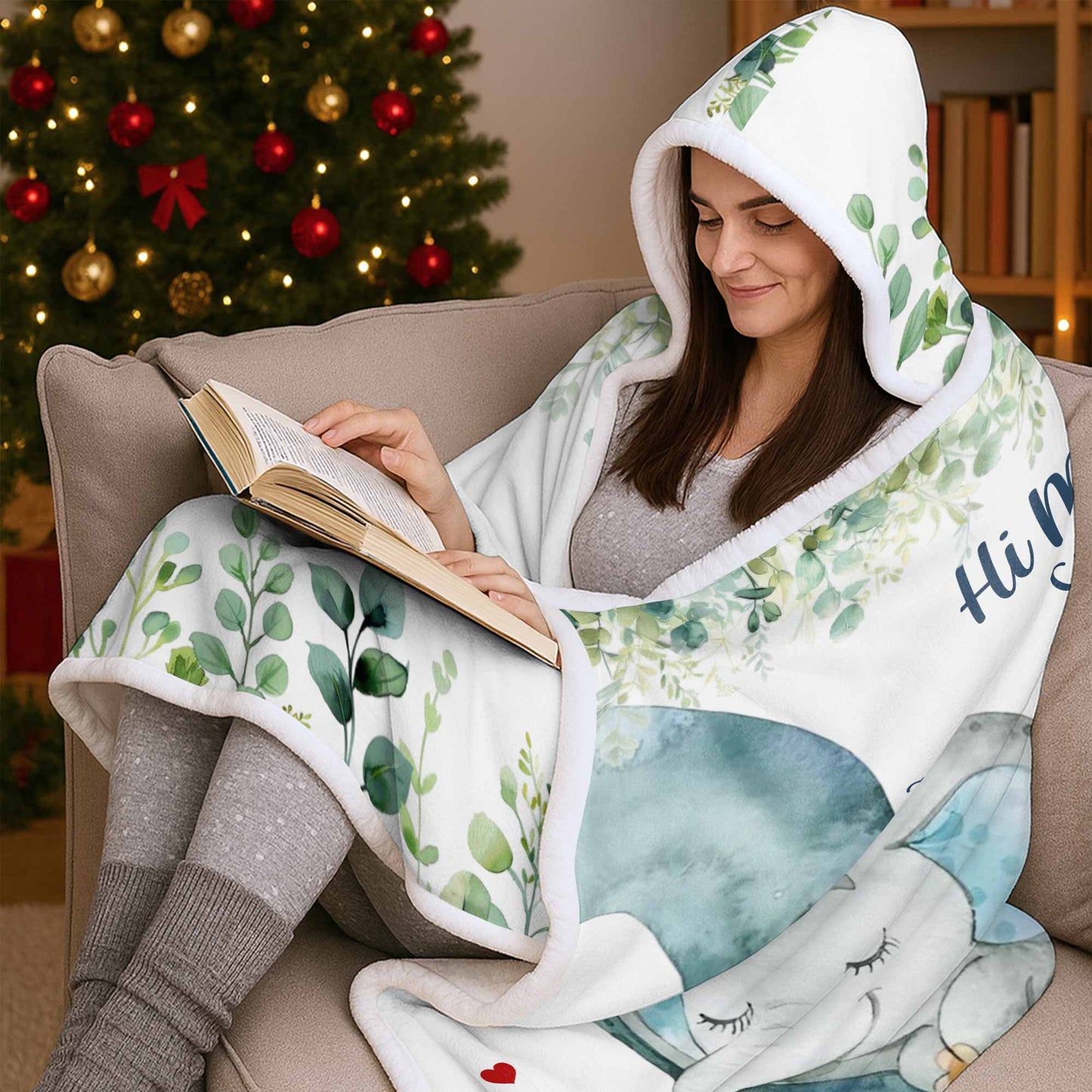 Hi Mommy & Daddy, Little Elephant With Hearts And Leaves