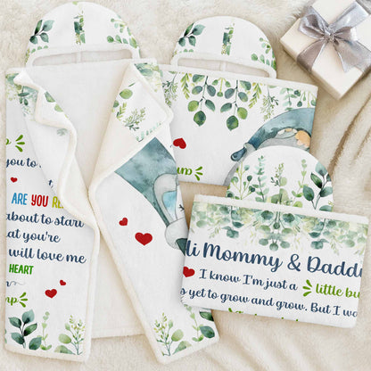 Hi Mommy & Daddy, Little Elephant With Hearts And Leaves