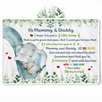 Hi Mommy & Daddy, Little Elephant With Hearts And Leaves