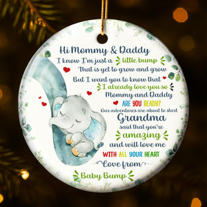 Hi Mommy & Daddy Love From Baby Bump With Elephant - Personalized Custom Ceramic Ornament With Round Shape - FAM330_RCE