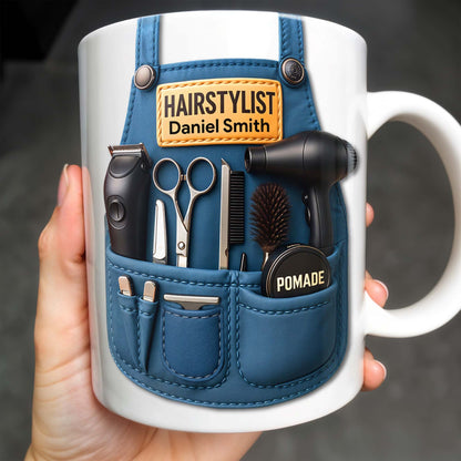 Gift A Unique Personalized Mug For Stylish Hairdressers, Hairstyling Tools And Barber's Apron