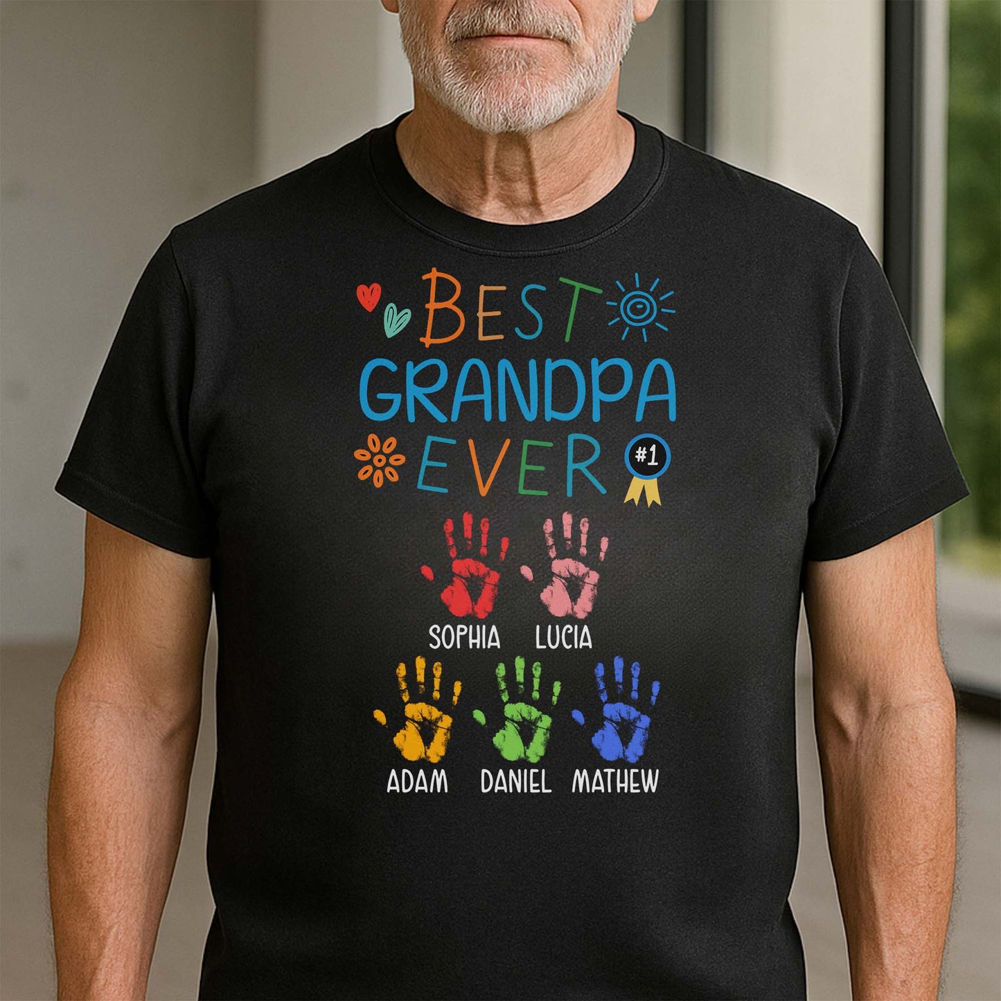 Best Grandpa Ever With Colorful Handprints