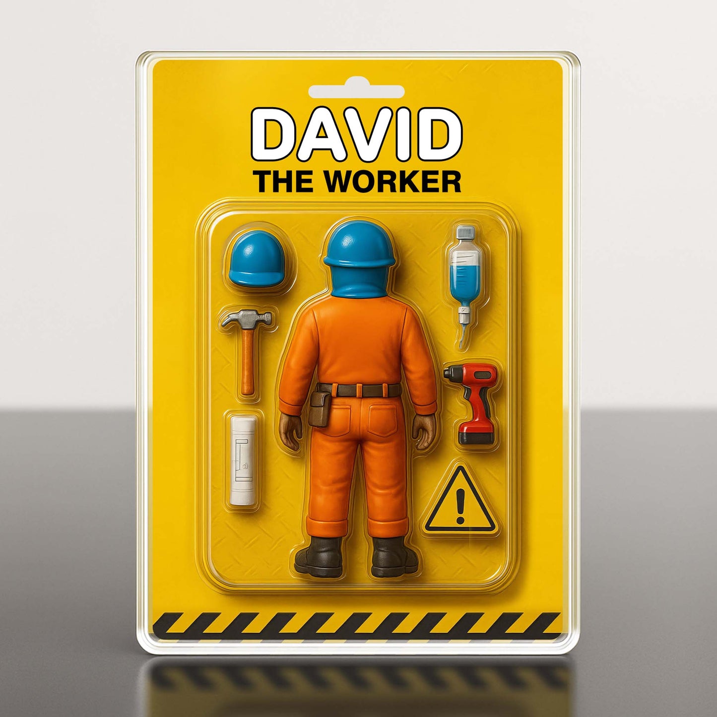 David The Worker, Worker With Helmet, Wrench, and Safety Sign