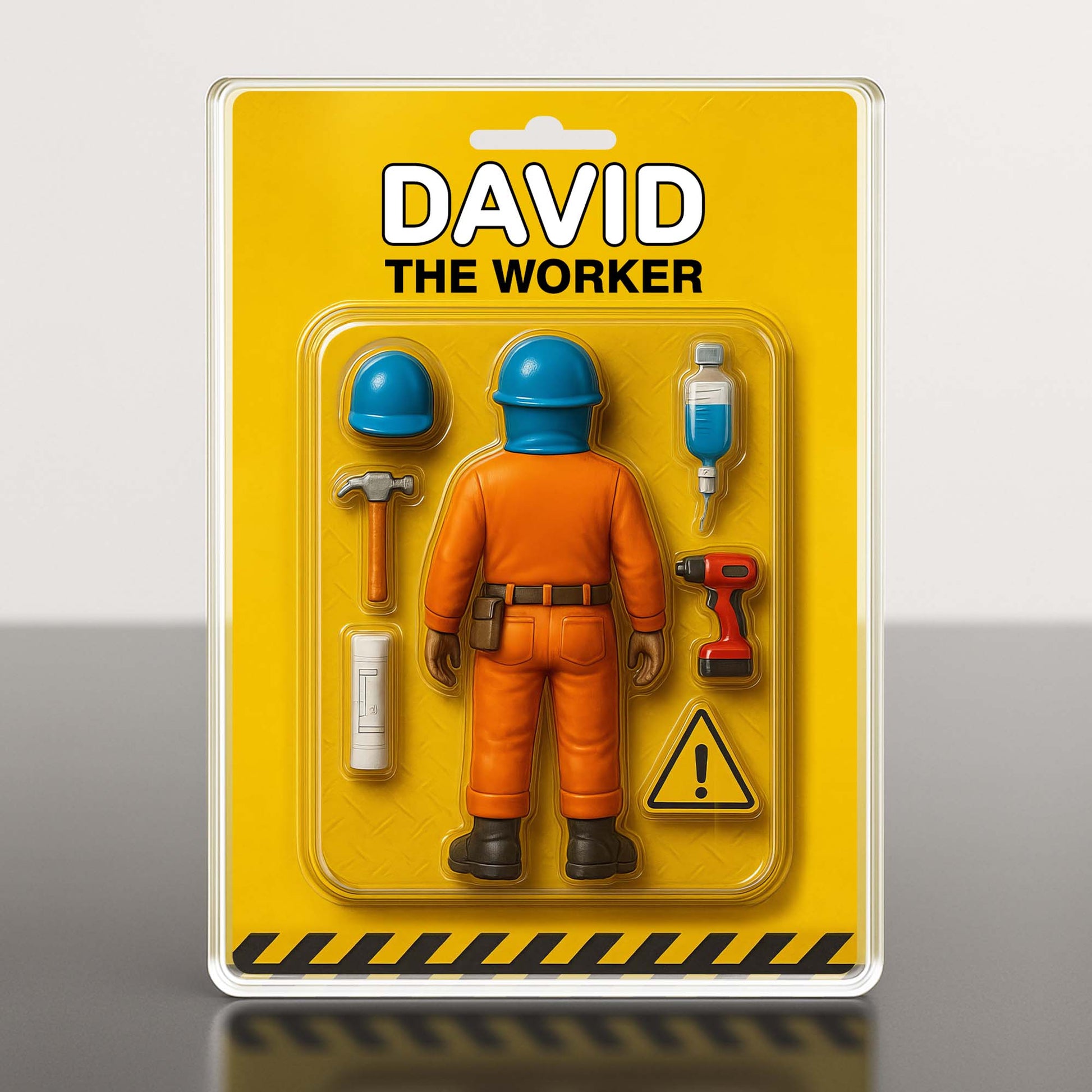 David The Worker, Worker With Helmet, Wrench, and Safety Sign