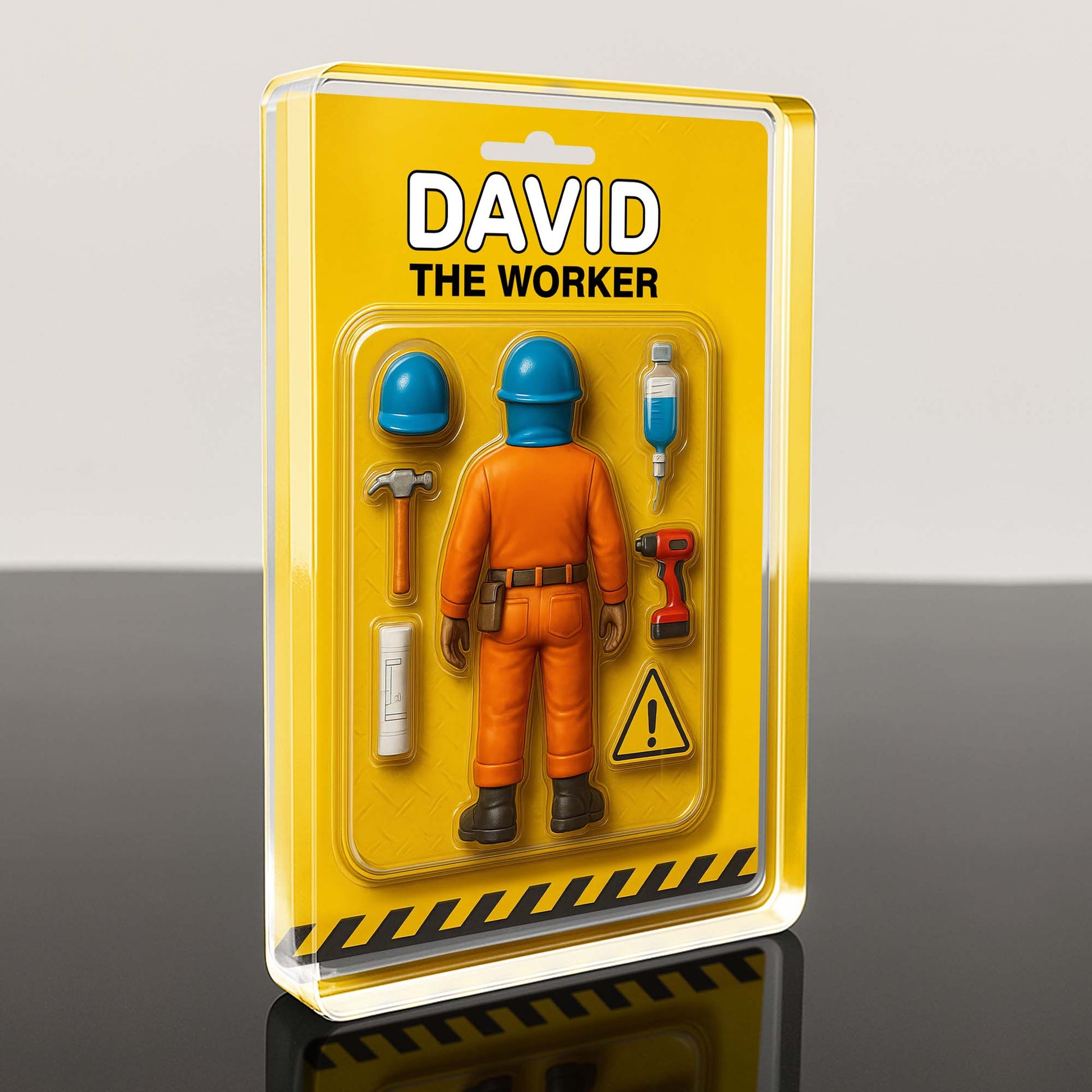 David The Worker, Worker With Helmet, Wrench, and Safety Sign