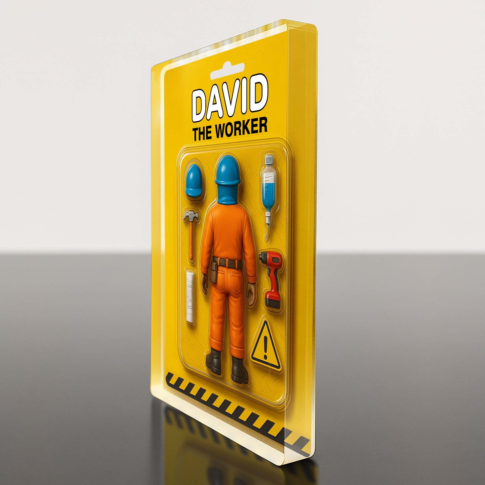 David The Worker, Worker With Helmet, Wrench, and Safety Sign