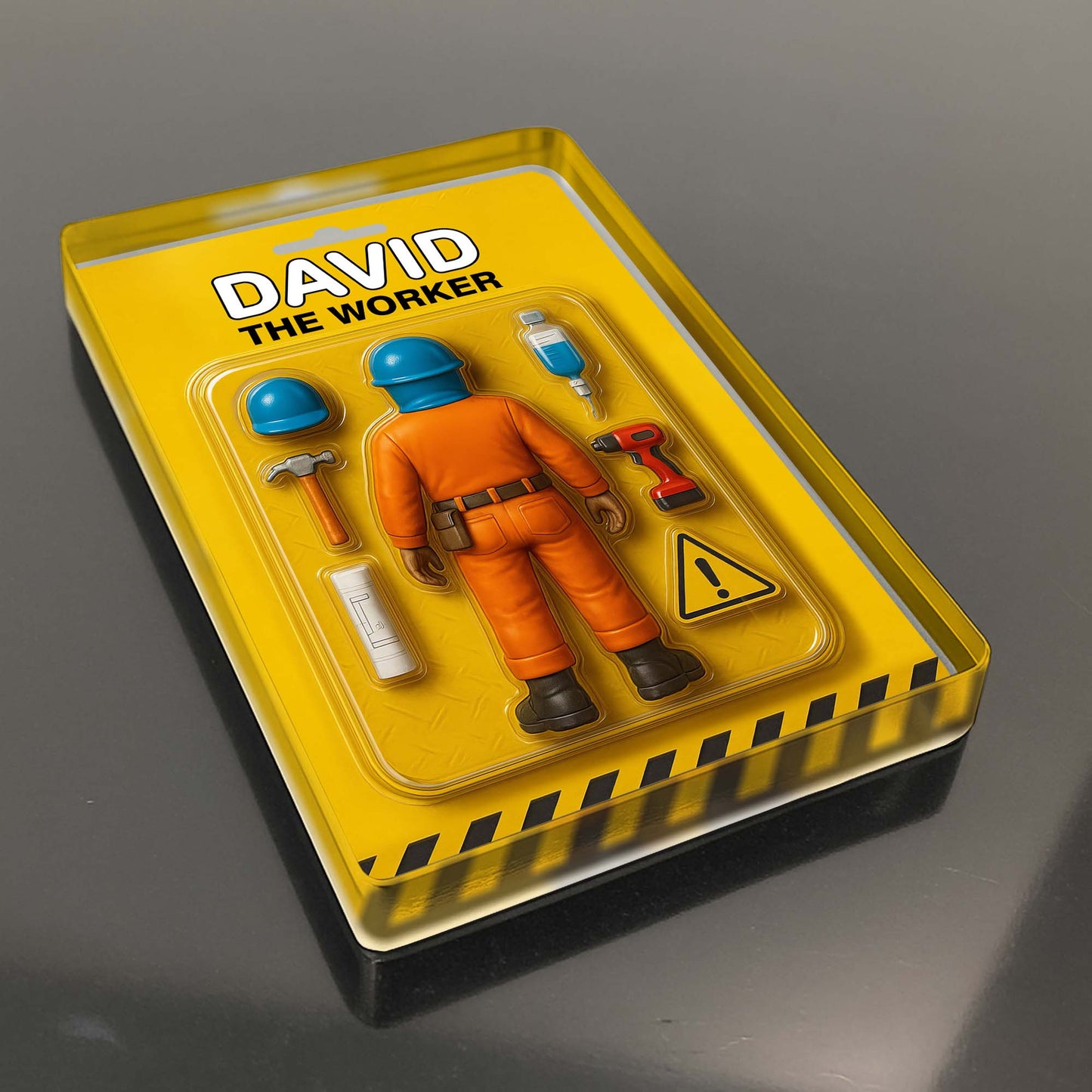 David The Worker, Worker With Helmet, Wrench, and Safety Sign