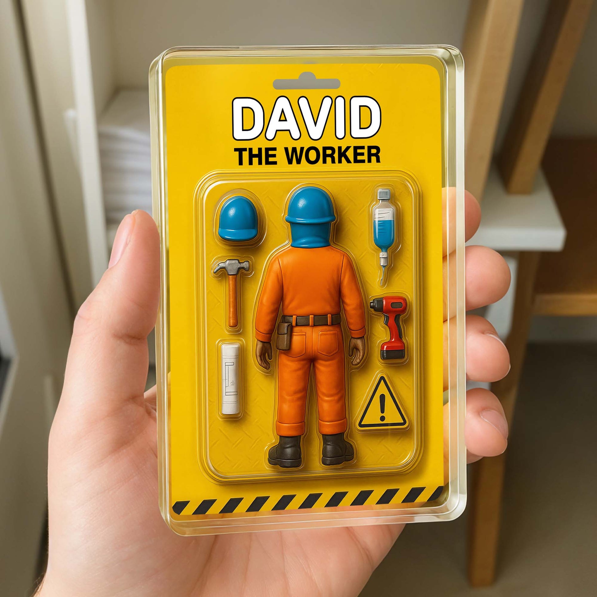David The Worker, Worker With Helmet, Wrench, and Safety Sign