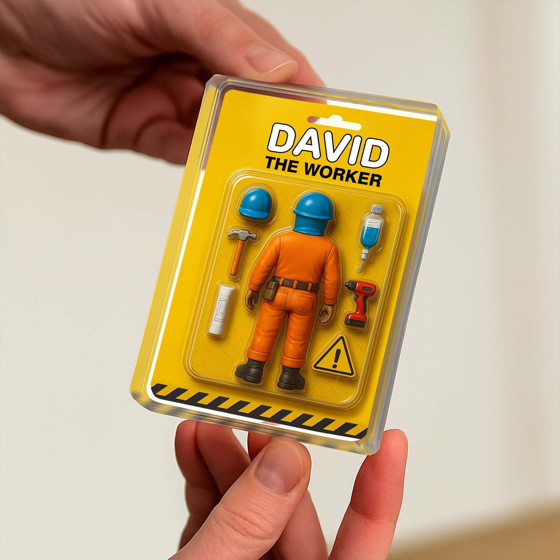 David The Worker, Worker With Helmet, Wrench, and Safety Sign