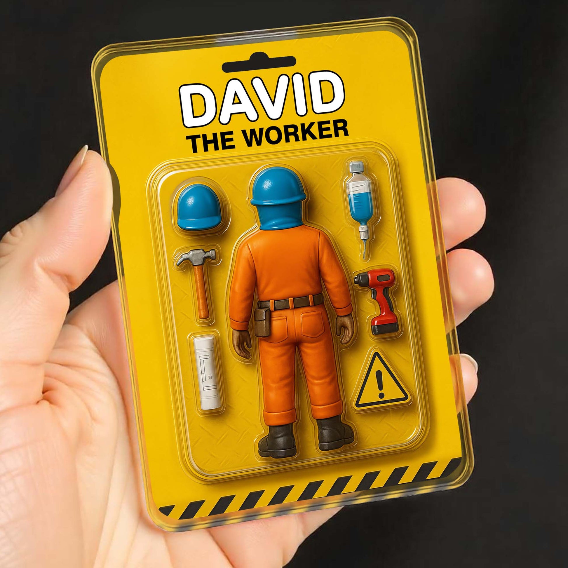 David The Worker, Worker With Helmet, Wrench, and Safety Sign