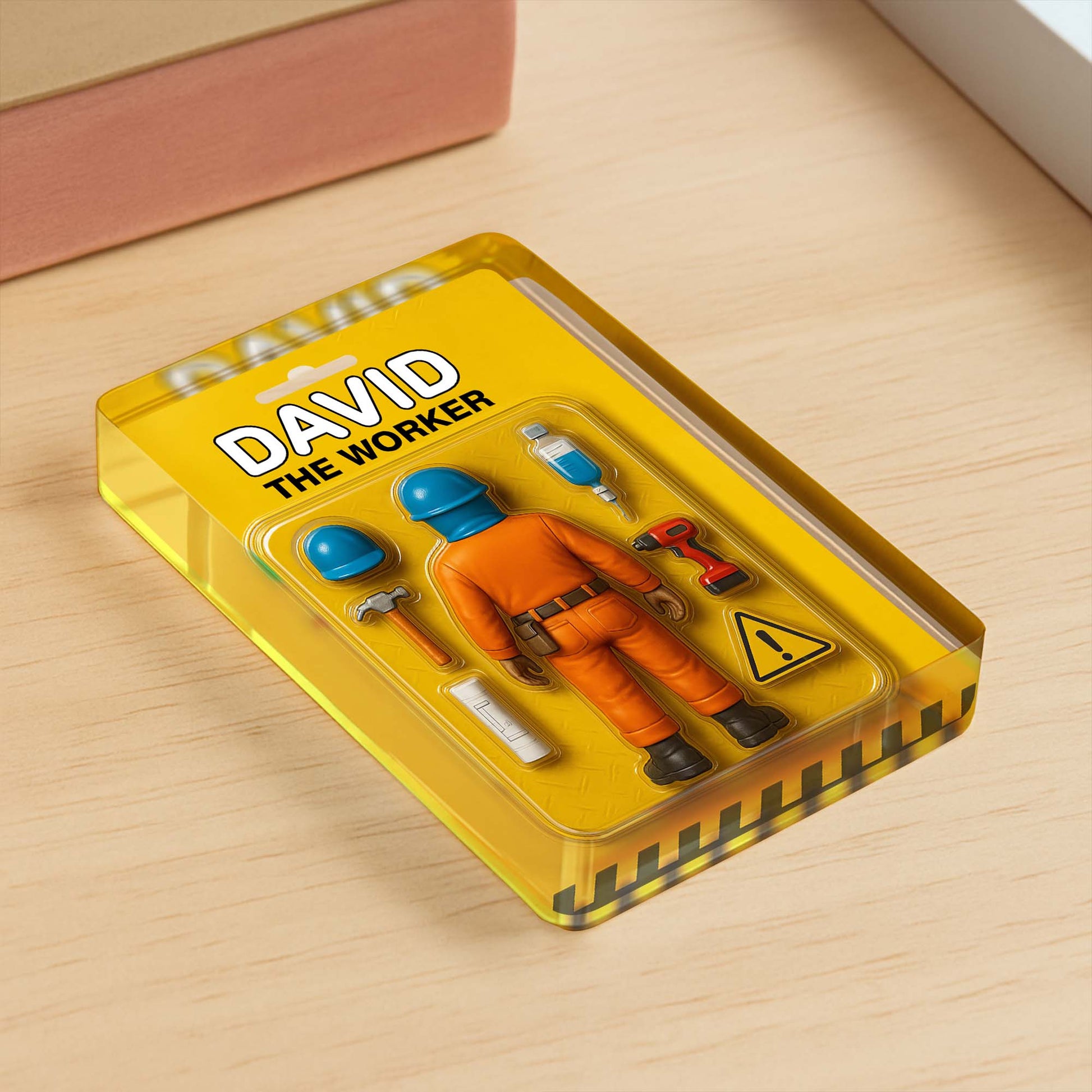 David The Worker, Worker With Helmet, Wrench, and Safety Sign