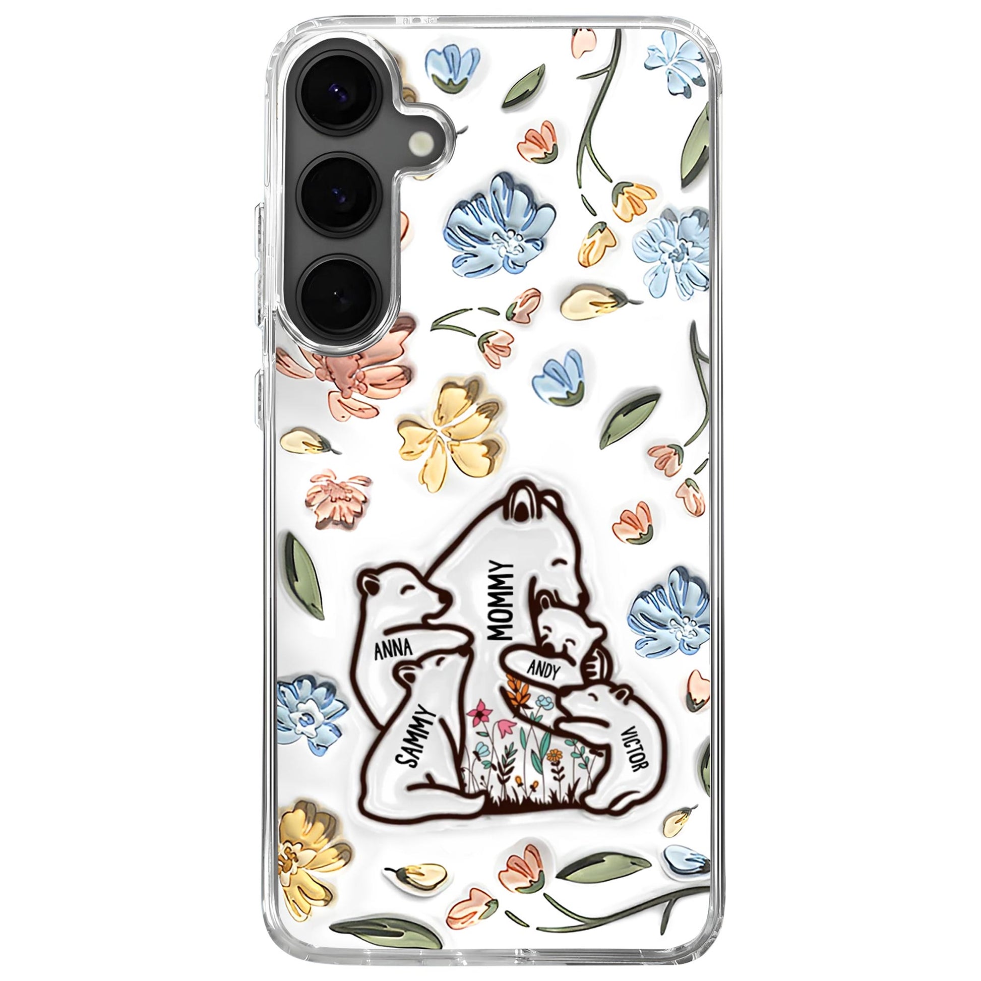 Family of Bears Surrounded by Flowers Phone Case