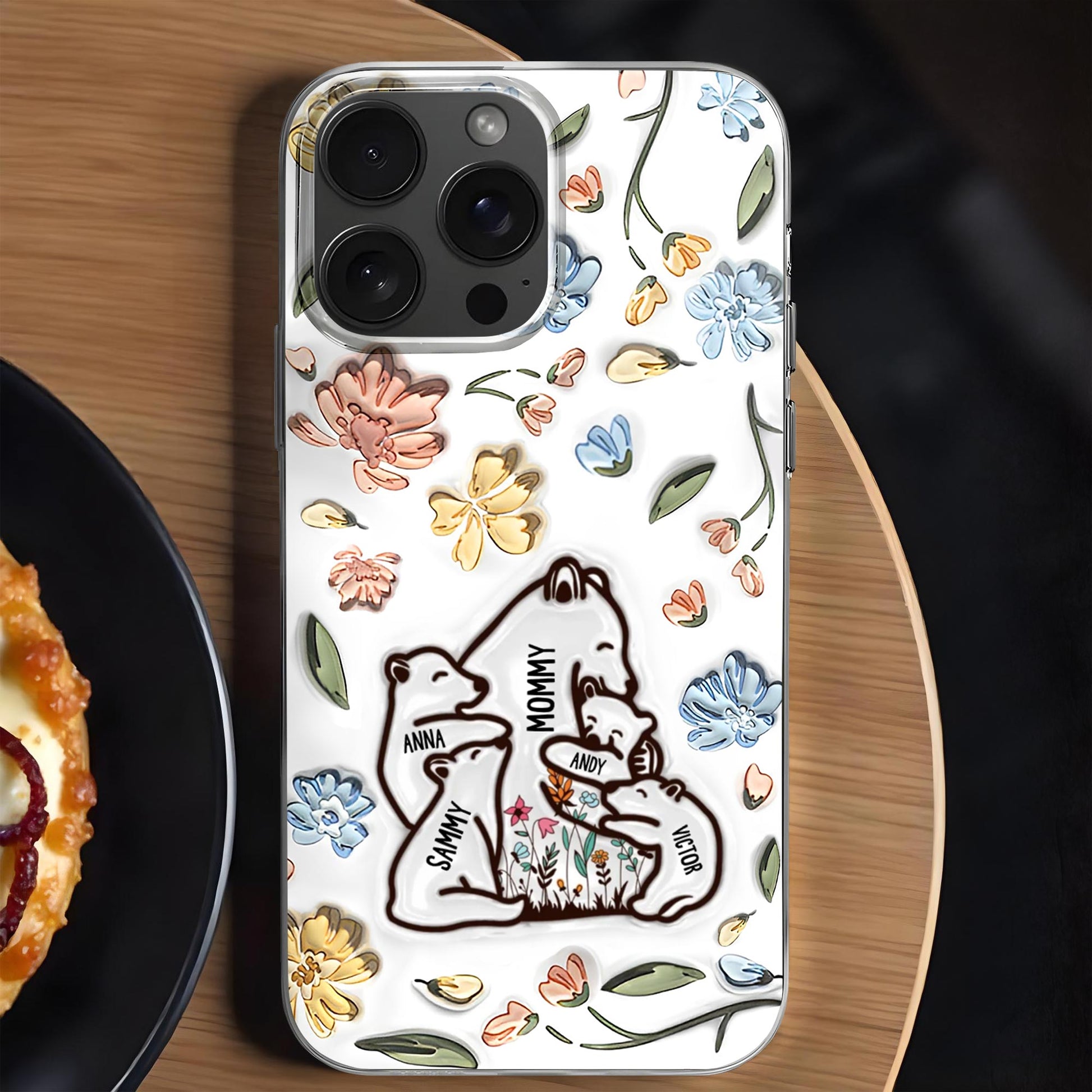 Family of Bears Surrounded by Flowers Phone Case