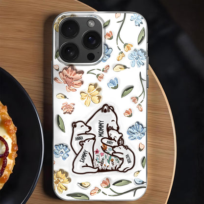 Family of Bears Surrounded by Flowers Phone Case