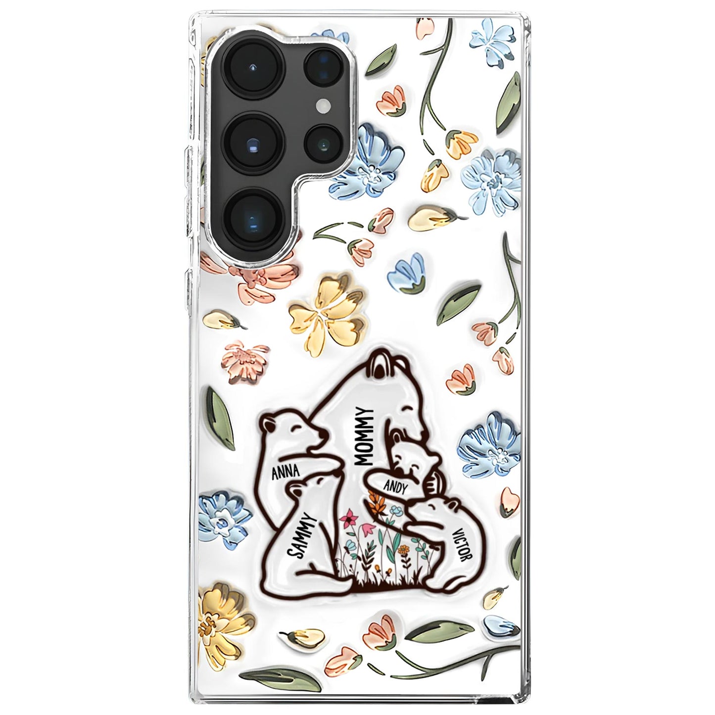 Family of Bears Surrounded by Flowers Phone Case