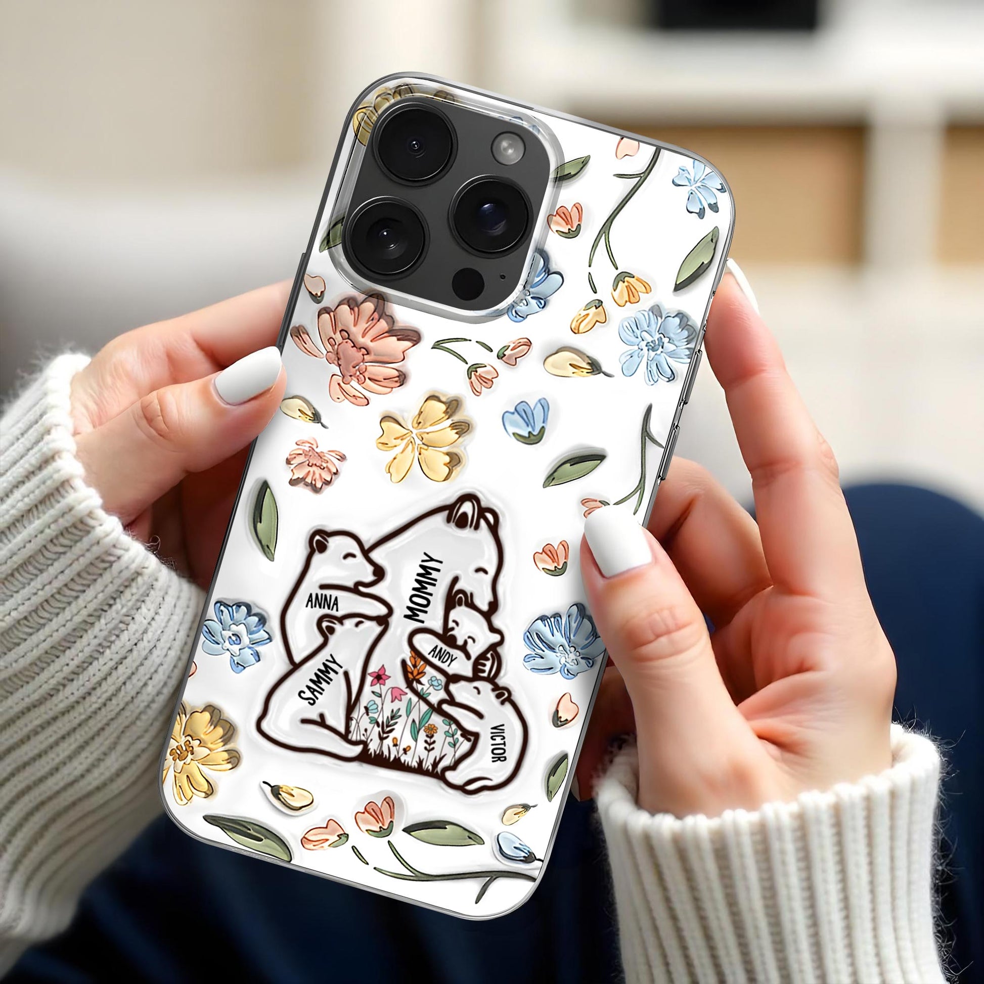 Family of Bears Surrounded by Flowers Phone Case