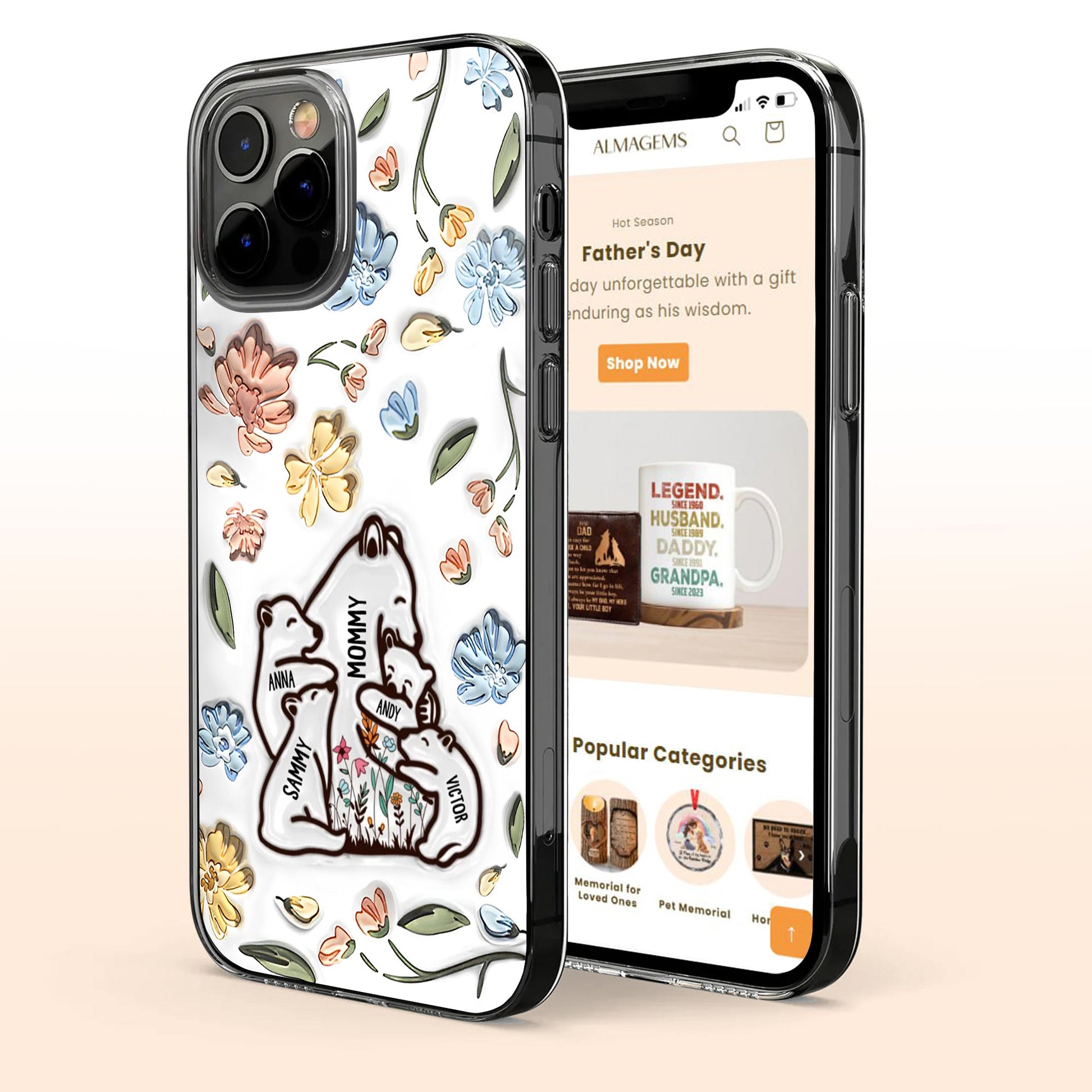 Family of Bears Surrounded by Flowers Phone Case