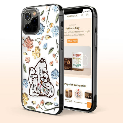 Family of Bears Surrounded by Flowers Phone Case