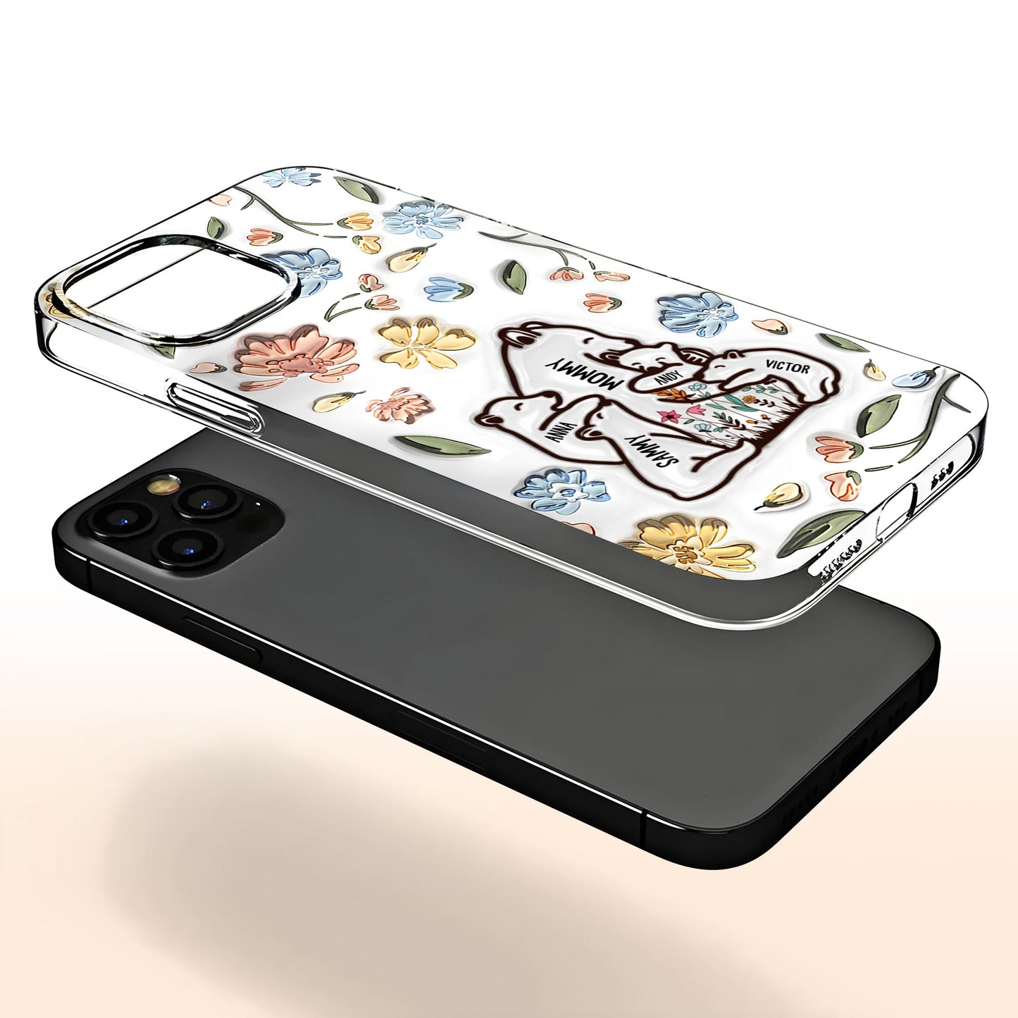 Family of Bears Surrounded by Flowers Phone Case