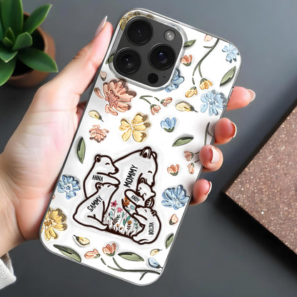 Family of Bears Surrounded by Flowers Phone Case