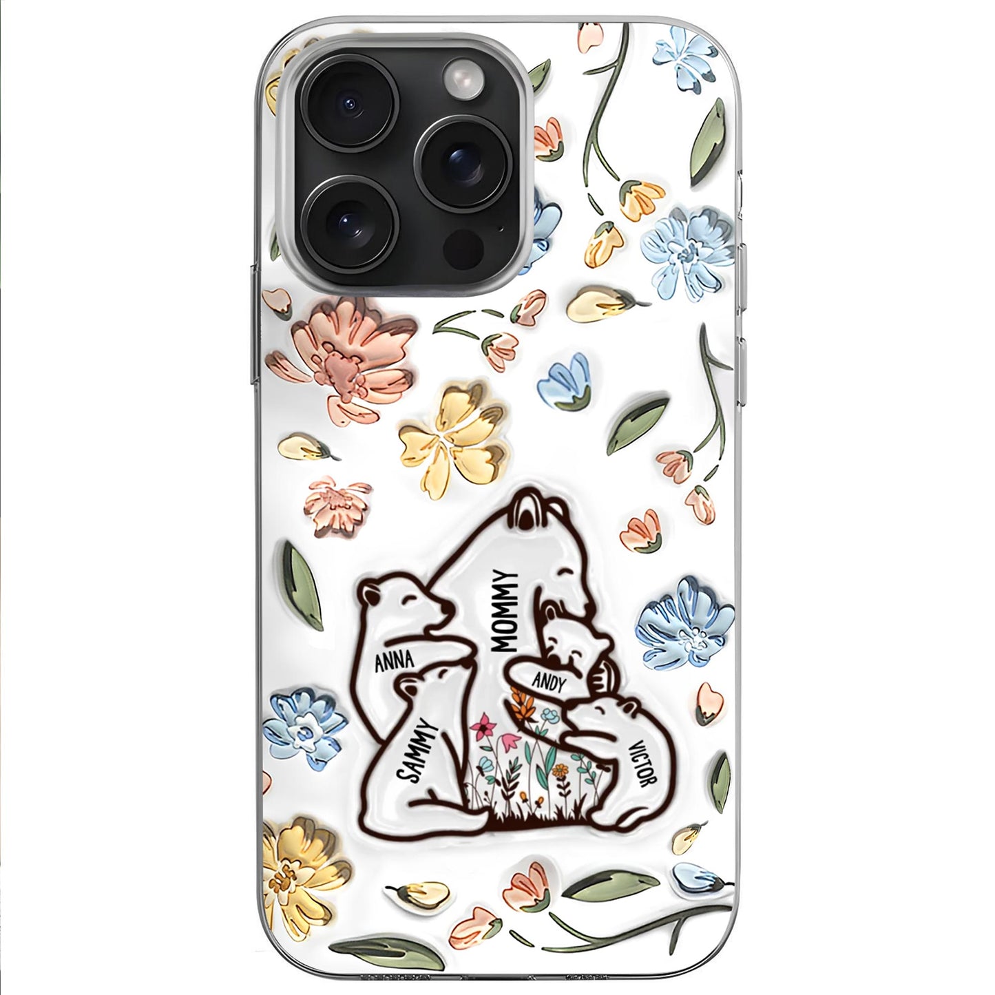 Family of Bears Surrounded by Flowers Phone Case