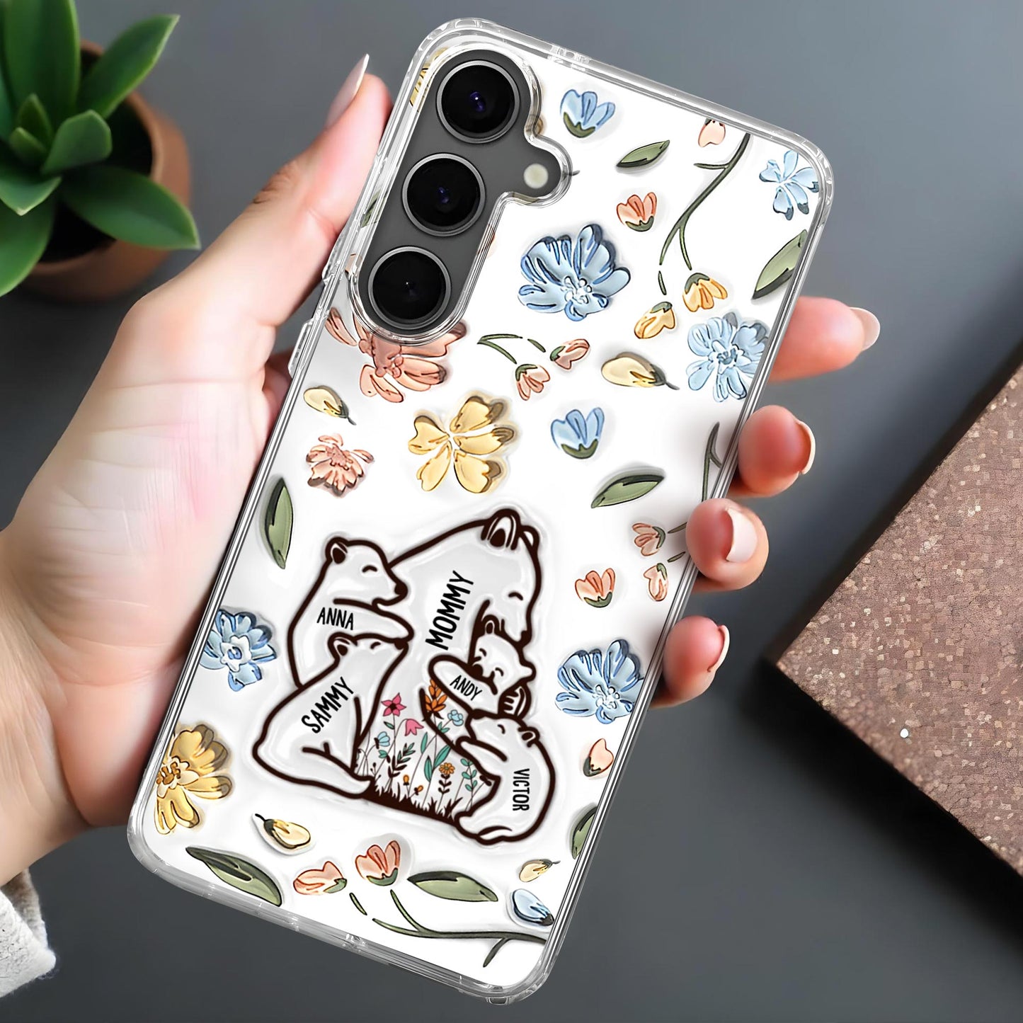 Family of Bears Surrounded by Flowers Phone Case