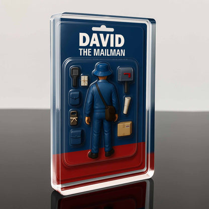 David The Mailman, Custom Acrylic Plaque Featuring a Mailman, Mailbox, Letters, and Parcels