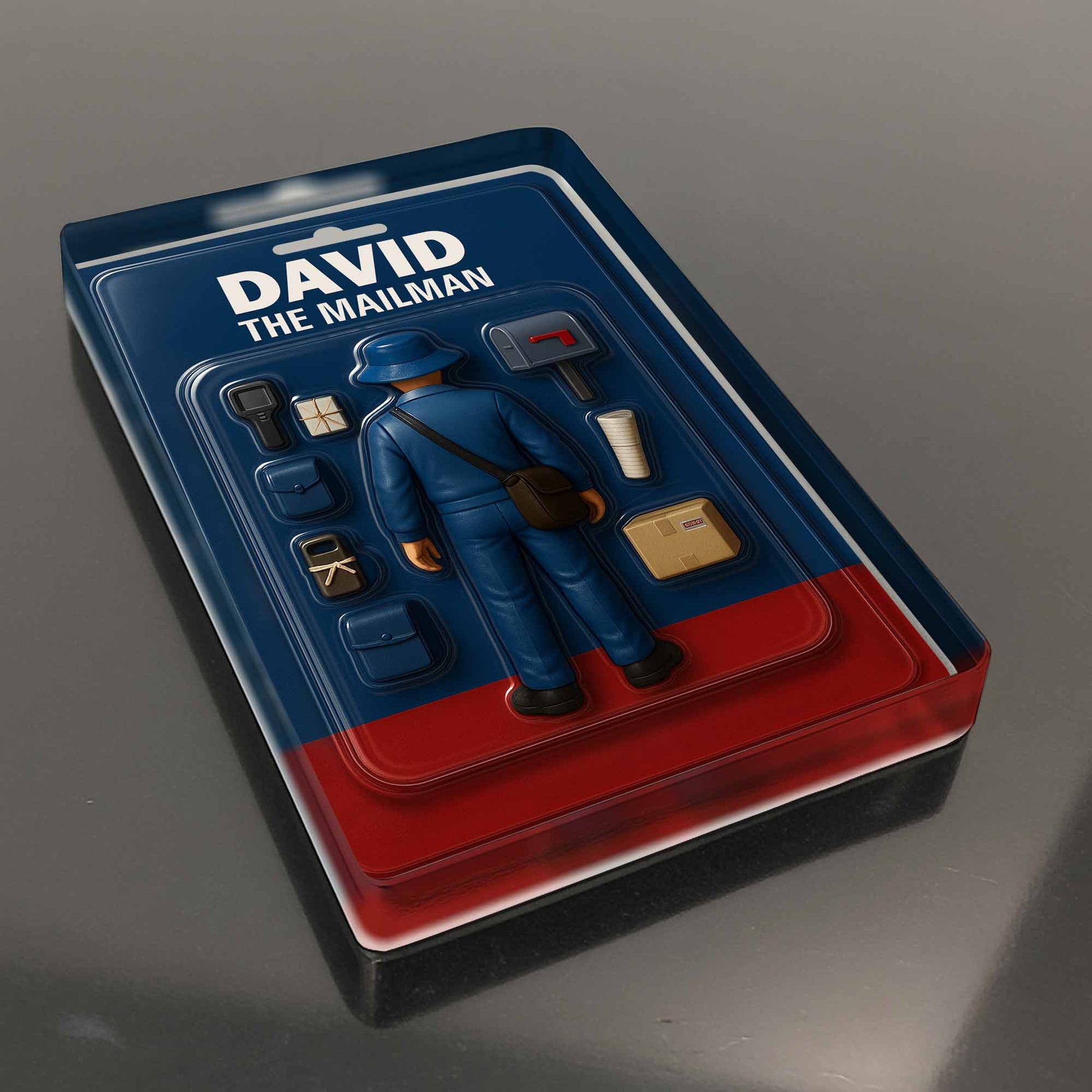 David The Mailman, Custom Acrylic Plaque Featuring a Mailman, Mailbox, Letters, and Parcels