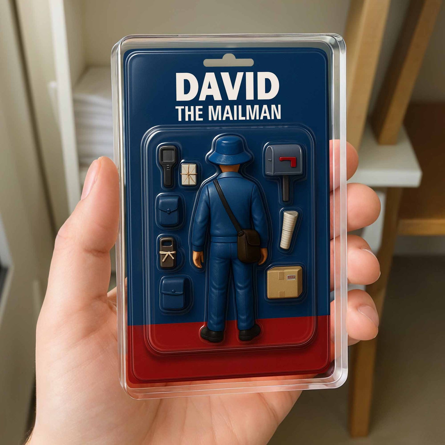 David The Mailman, Custom Acrylic Plaque Featuring a Mailman, Mailbox, Letters, and Parcels