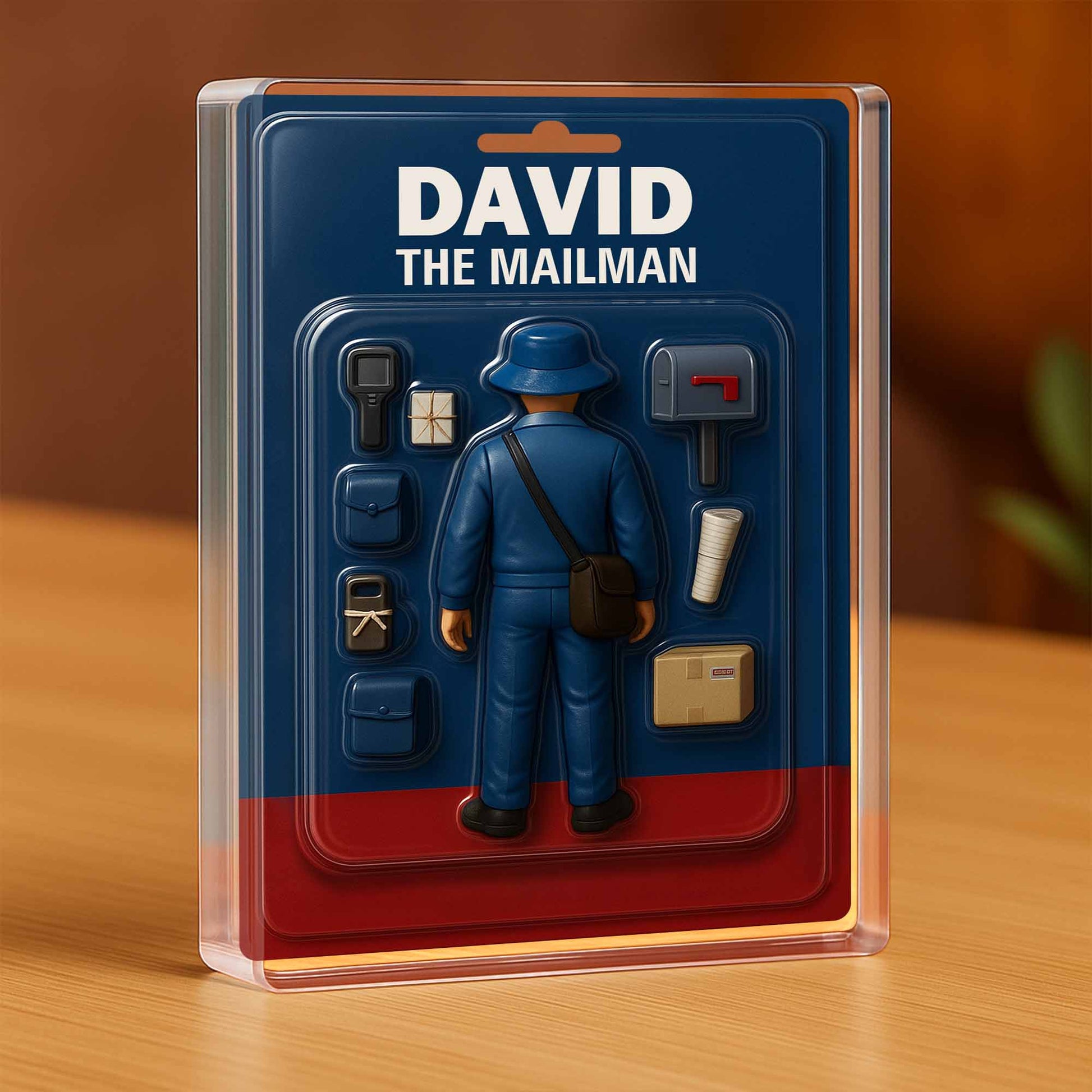 David The Mailman, Custom Acrylic Plaque Featuring a Mailman, Mailbox, Letters, and Parcels